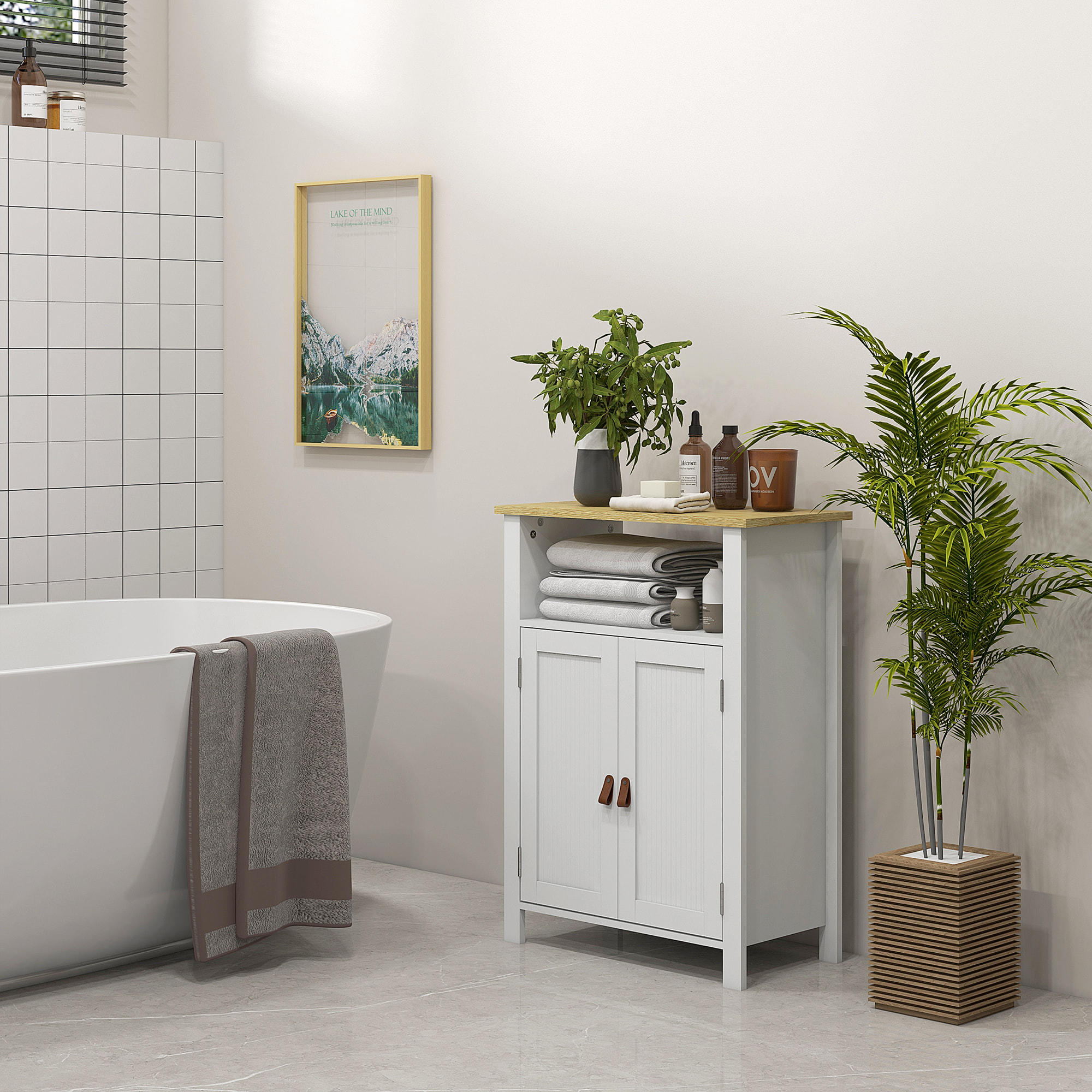 Mueble de Baño Armario de Baño con 2 Puertas Compartimento Abierto y Estantes Ajustables Mueble Auxiliar de Baño Moderno 60x30x80,5 cm Blanco