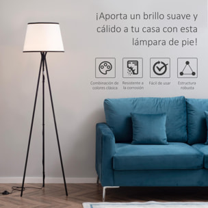 HOMCOM Lámpara de Pie con Trípode de Metal Pantalla de Tela E27 Máx. 40W e Interruptor de Pie Diseño Moderno para Salón Estudio Dormitorio 50x50x170 cm Blanco y Negro