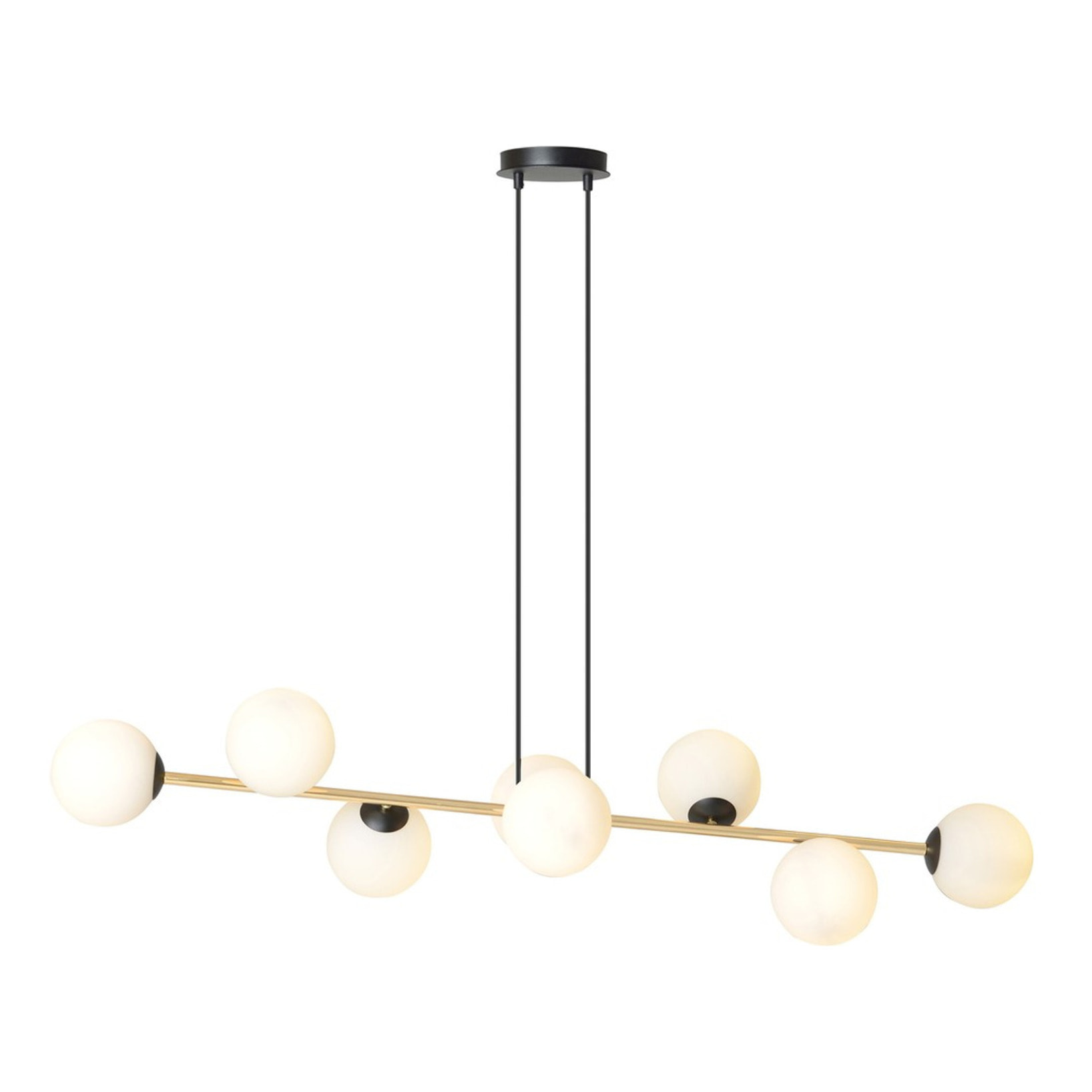 Lampada a sospensione Gravity in acciaio nero e oro con sfere in vetro
