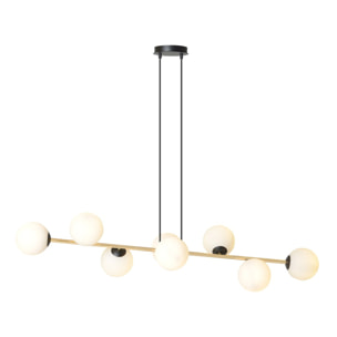 Lampada a sospensione Gravity in acciaio nero e oro con sfere in vetro