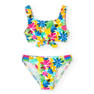 Bikini multicolor con lazo decorativo y estampado floral