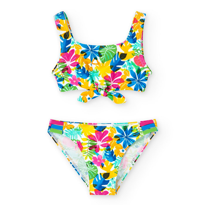 Bikini multicolor con lazo decorativo y estampado floral