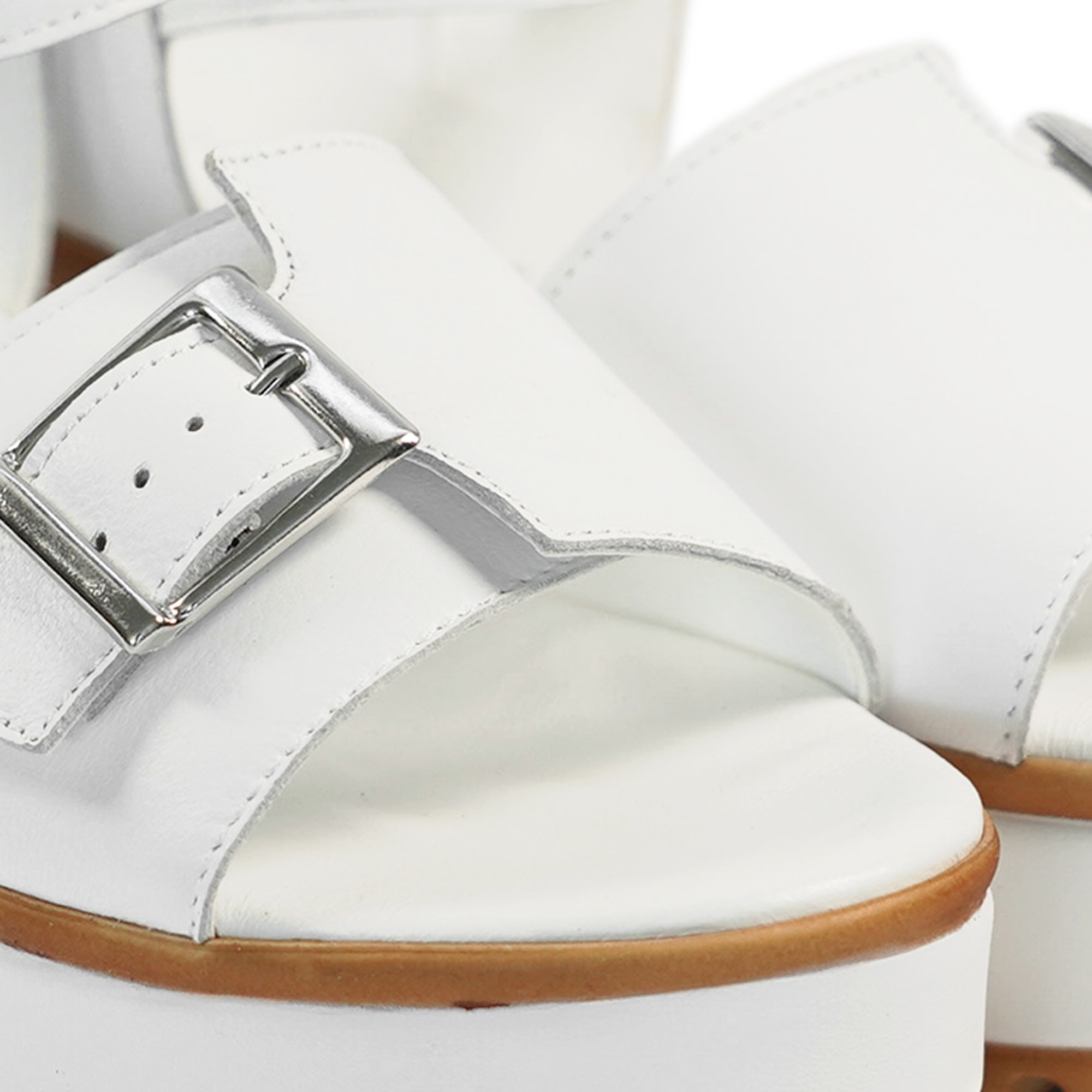SANDALO FIBBIA VERA PELLE BIANCO