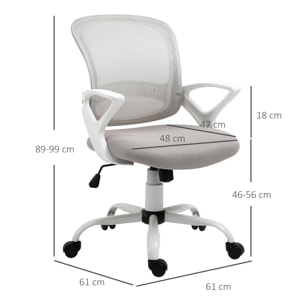 Vinsetto Silla de Oficina Ergonómica Silla de Escritorio Basculante con Altura Ajustable Asiento Giratorio 360° y Soporte Lumbar Malla Transpirable 61x61x89-99 cm Gris