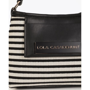 Borsa a tracolla in tessuto a righe abbinato ad effetto pelle