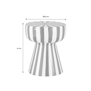 Table d'appoint, bout de canapé, table de chevet, acier émaillé rayures bicolores Ø34 x H41cm ZIGGY
