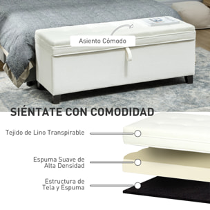 Puff Almacenaje Banco Almacenaje 112L Tapizado en Lino con 2 Bisagras de Seguridad Tapa Abatible y Asiento con Capitoné para Dormitorio Salón Entrada Carga 120 kg 120x40x48 cm Crema