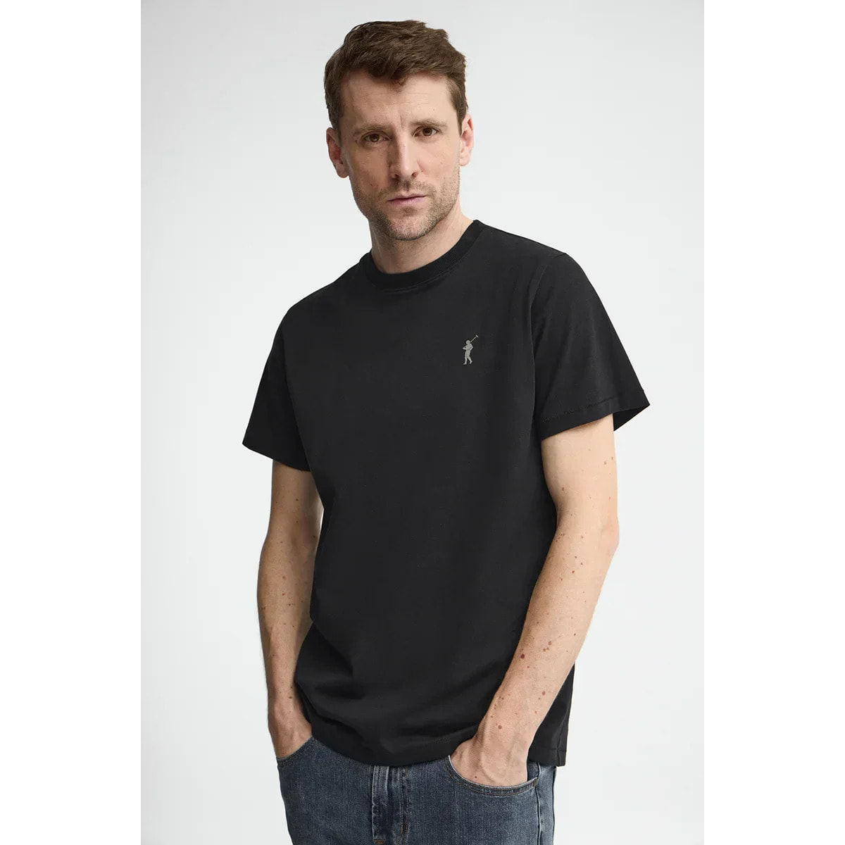 Camiseta negra de manga corta con logo engomado Rigby Go