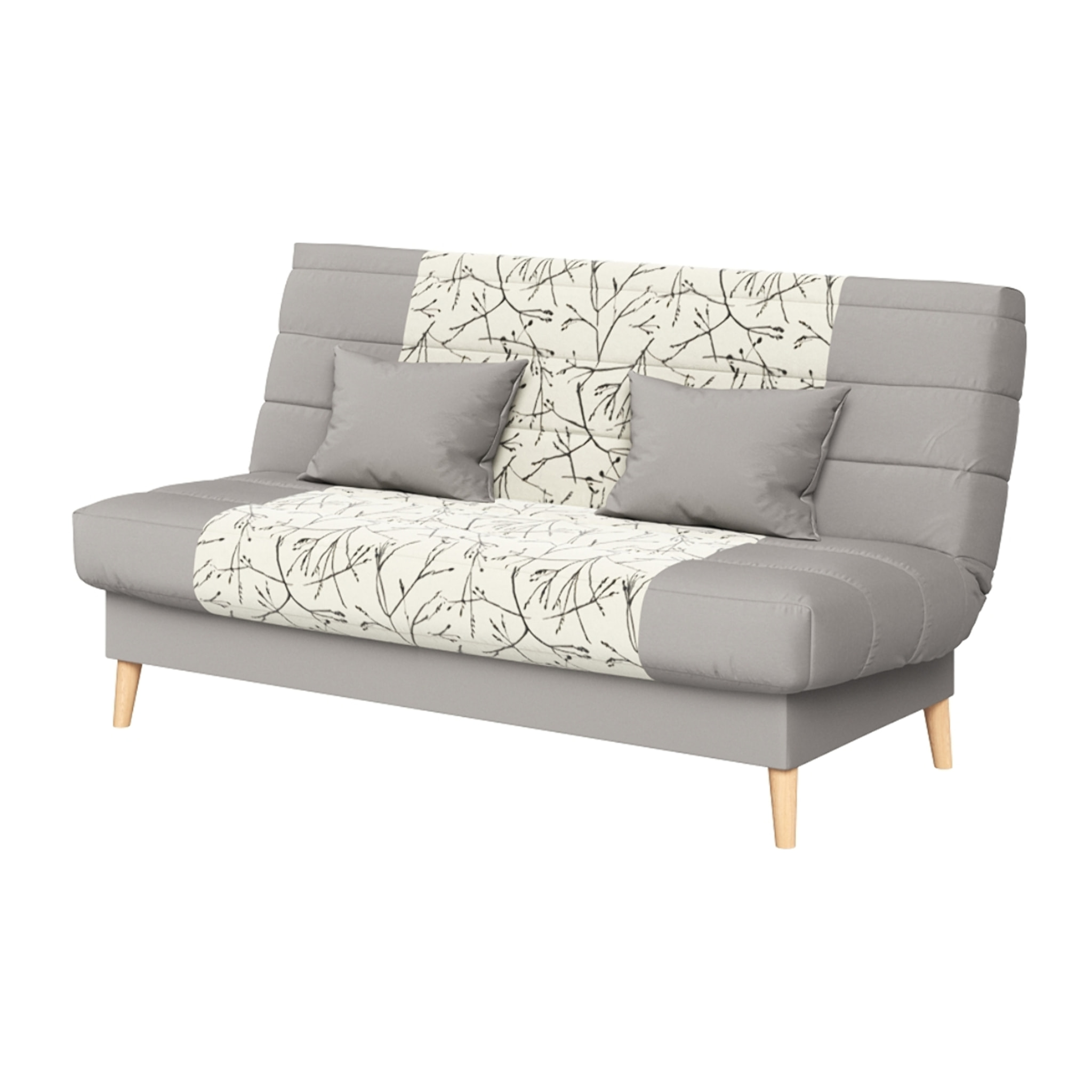 Canapé convertible Soho, matelas Simmons, 130 x 190 cm, 2 coussins offerts, Beige à motifs