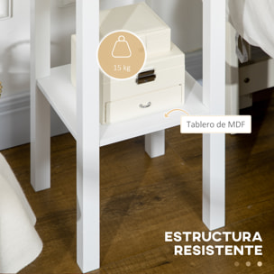 Conjunto de 2 Mesas Auxiliares Mesitas de Noche con Cajón y Estante de Almacenamiento Estilo Moderno para Salón Dormitorio 30x30x75 cm Blanco