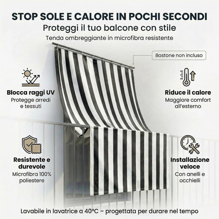 Tenda da sole a caduta impermeabile per balconi e verande con occhielli, telo parasole resistente a pioggia e raggi UV, riduce calore e luce, aumenta privacy, facile installazione, tessuto in poliestere durevole, ideale per esterno e protezione arredi