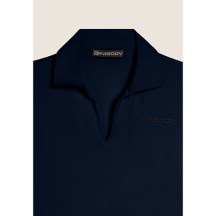 T-shirt Manica Corta con Scollo a V e Collo a Camicia