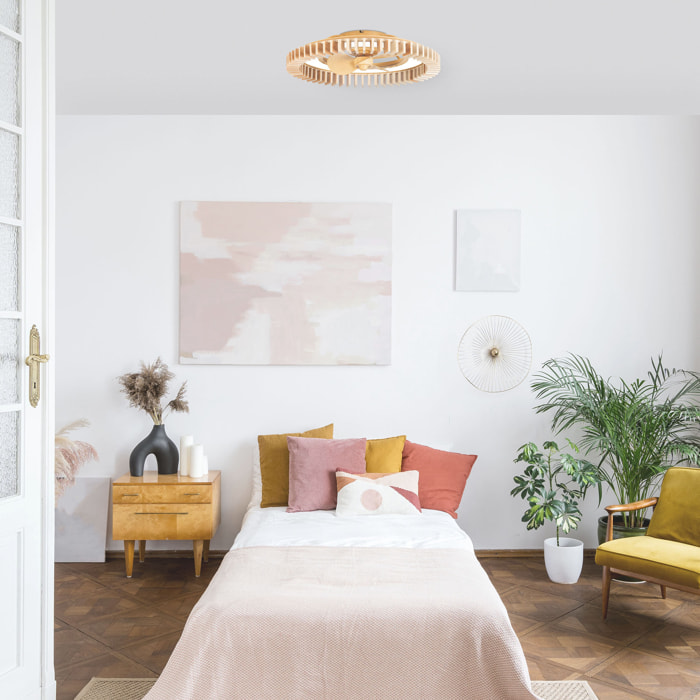 Forlight Cork Ventilador de techo con luz LED. Silencioso. 6 velocidades. Regulador de Intensidad y Temperatura de Color. Marrón