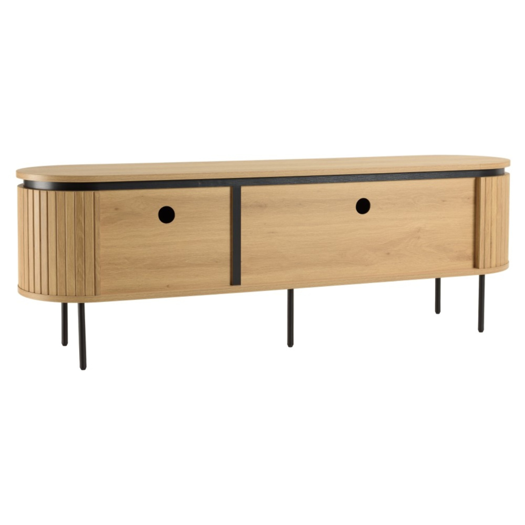 ETHAN - Meuble TV arrondi couleur naturelle 3 portes