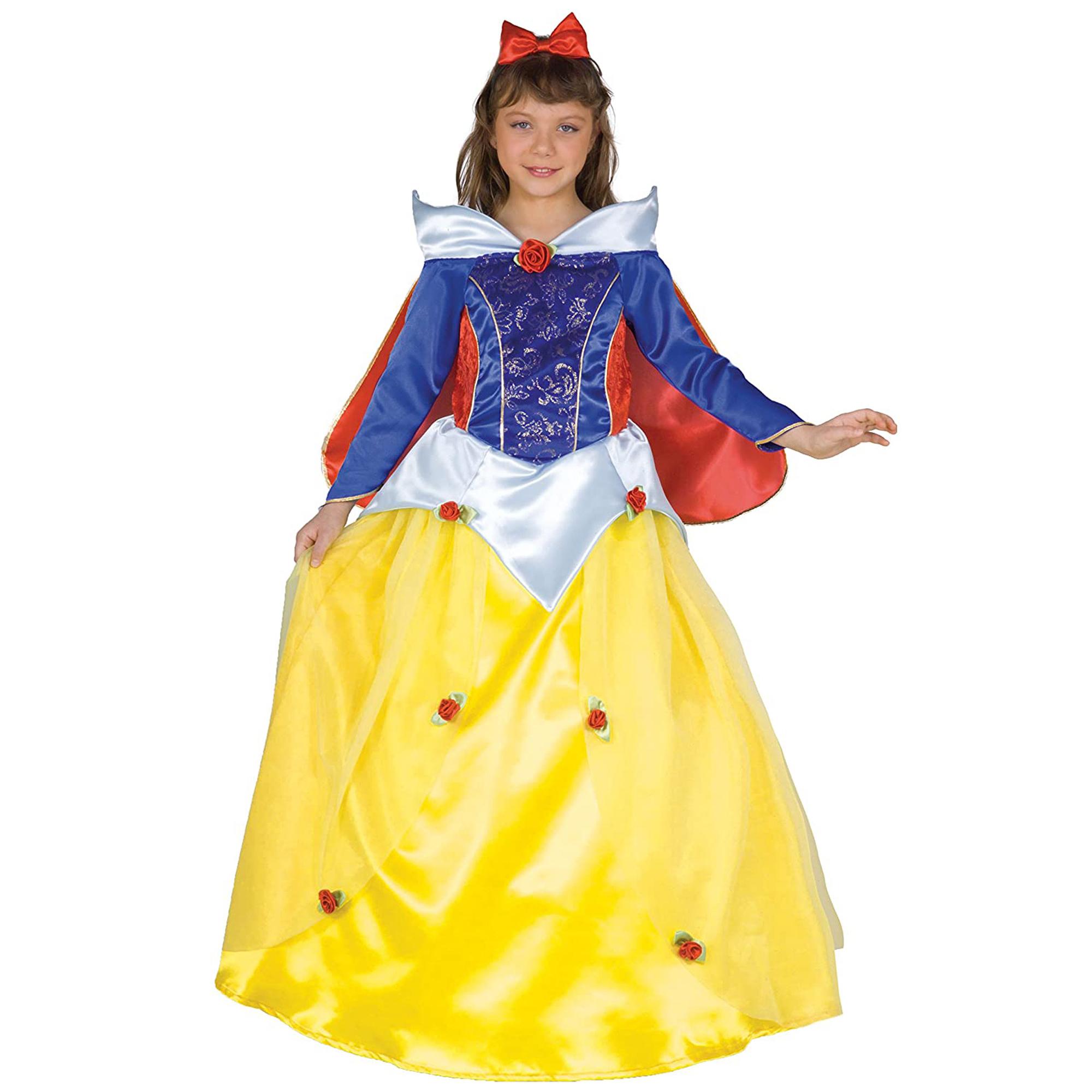 Abito Costume Carnevale Principessa Biancaneve Giallo Rosso Blu Bambina