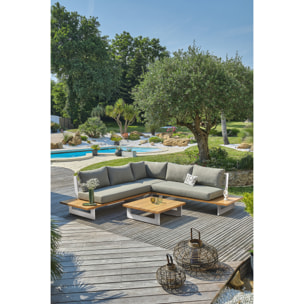 LAVEZZI - Salon de jardin 5 places en aluminium et plateau imitation bois