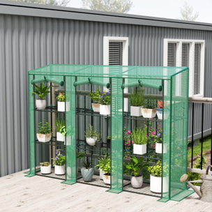 Invernadero de Exterior de 3 Niveles Invernadero de Jardín con 9 Estantes Puerta Enrollable con Cremallera Marco de Acero Cubierta de PE 140g/m² Anti-UV para Terraza Patio 215x46x151cm Verde