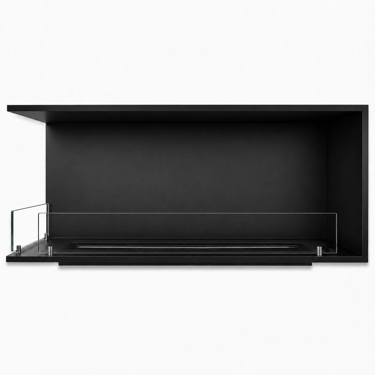 Urano 120 - Camino a Bioetanolo da Incasso Angolare Sinistro 120x50x30 cm con Bruciatore 3lt in Acciaio