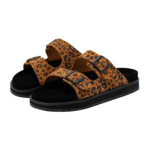 Sandalia Nórdica Mujer  Hebilla Completa Leopardo