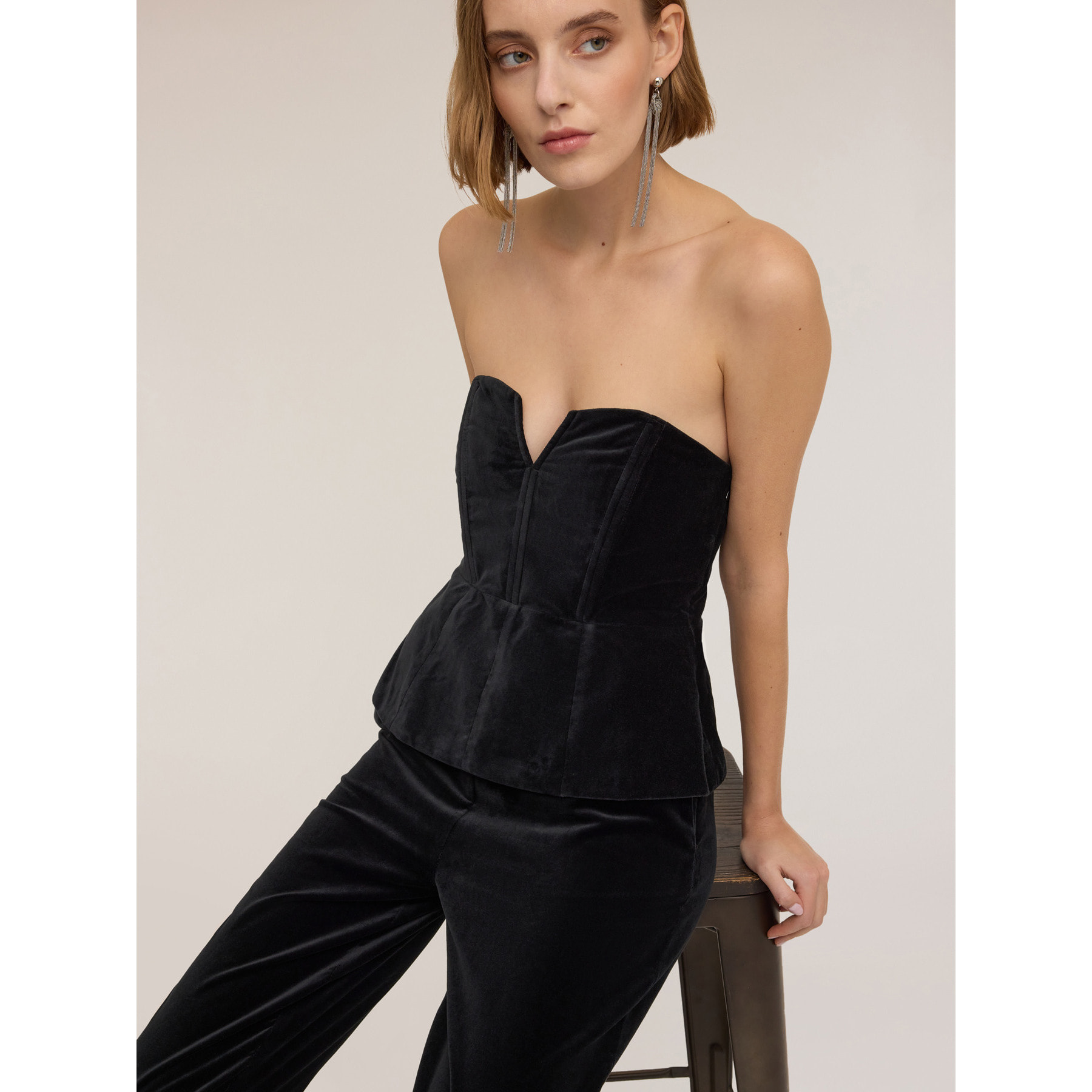 Motivi - Top bustier de terciopelo con escote corazón - Negro