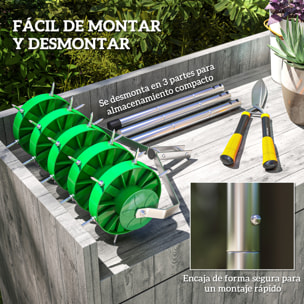 Rodillo Aireador de Césped, Aireador de Césped Manual con Clavos y Mango Desmontable de 100 cm en Tres Piezas y Púas para Aflojar el Suelo, para Jardín, Patio, 45 cm Ancho