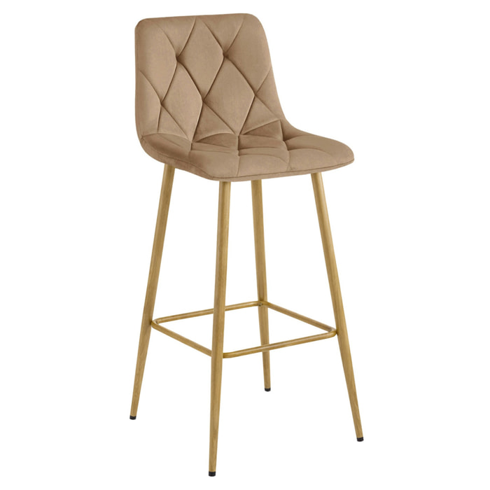 Sgabello alto Nado in velluto marrone con gambe in metallo