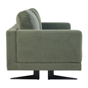 Canapé design 3 places en tissu chenille vert kaki et métal noir LENNON
