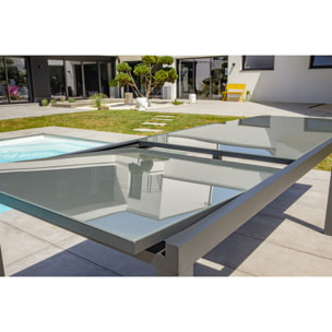 TOLEDE - Table de jardin 12 places en aluminium anthracite et plateau verre