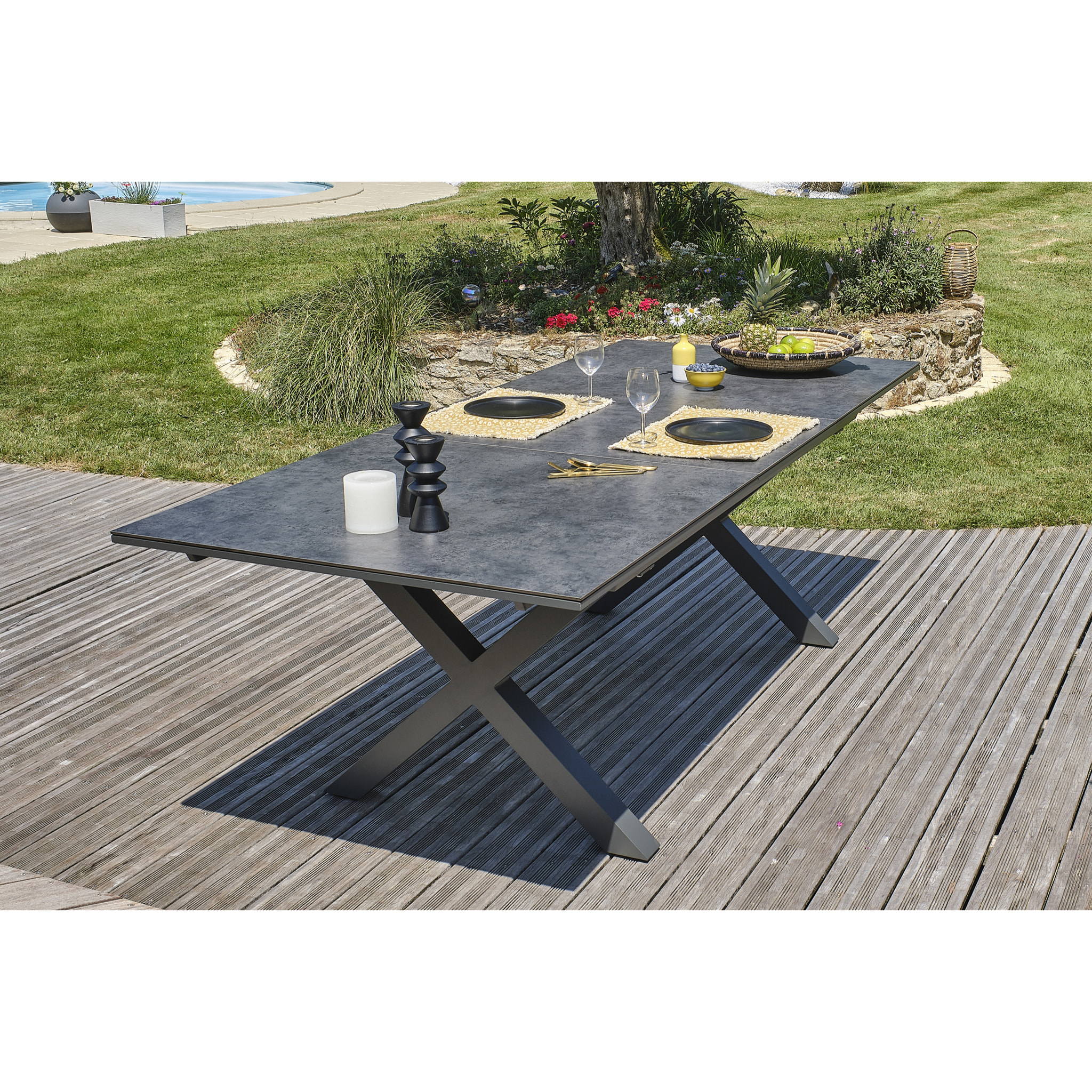 FLORIDE - Ensemble repas de jardin 8 places en aluminium gris anthracite