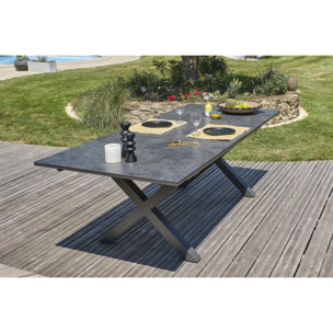 FLORIDE - Ensemble repas de jardin 8 places en aluminium gris anthracite