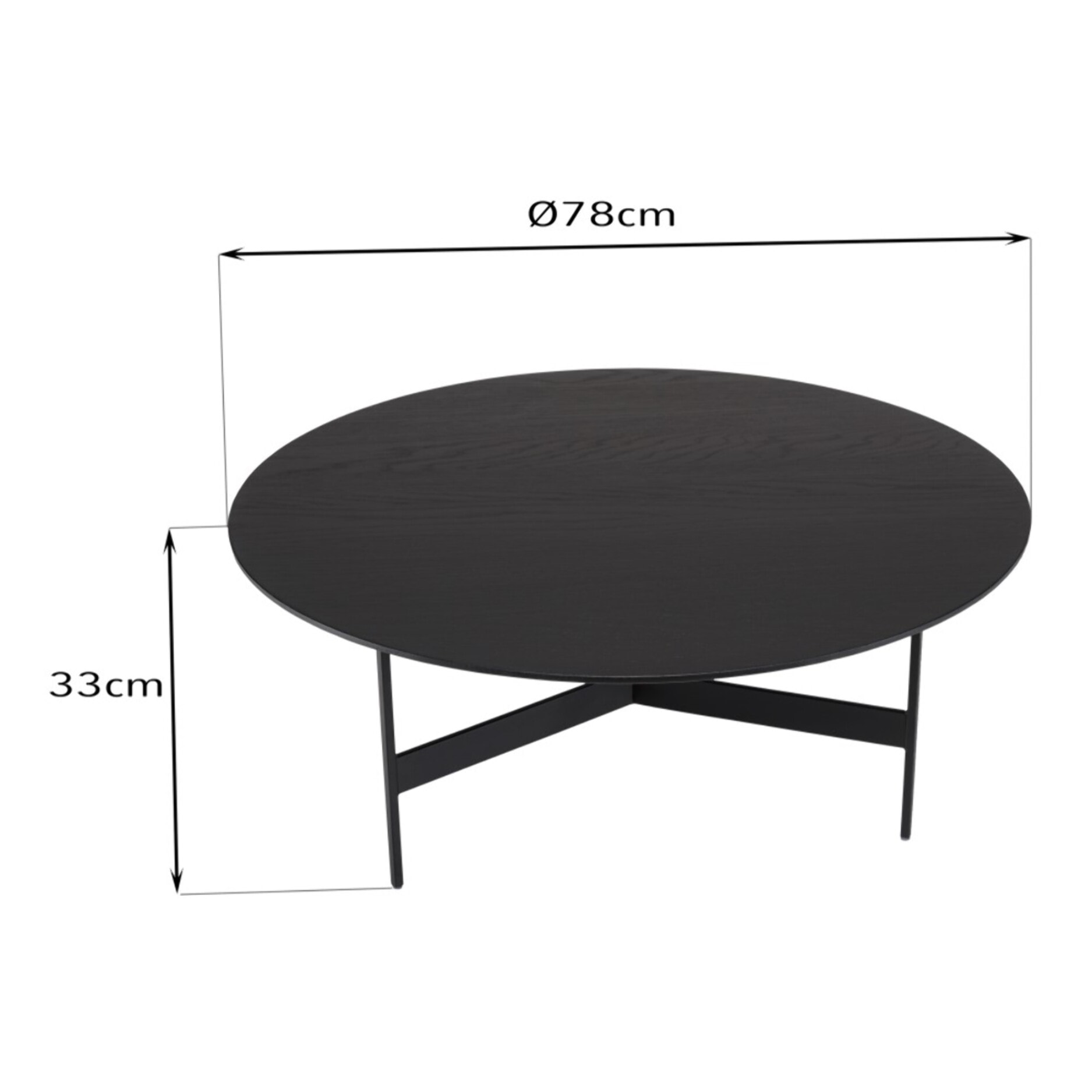 DALY - Table basse ronde noire 78x78cm piètement métal