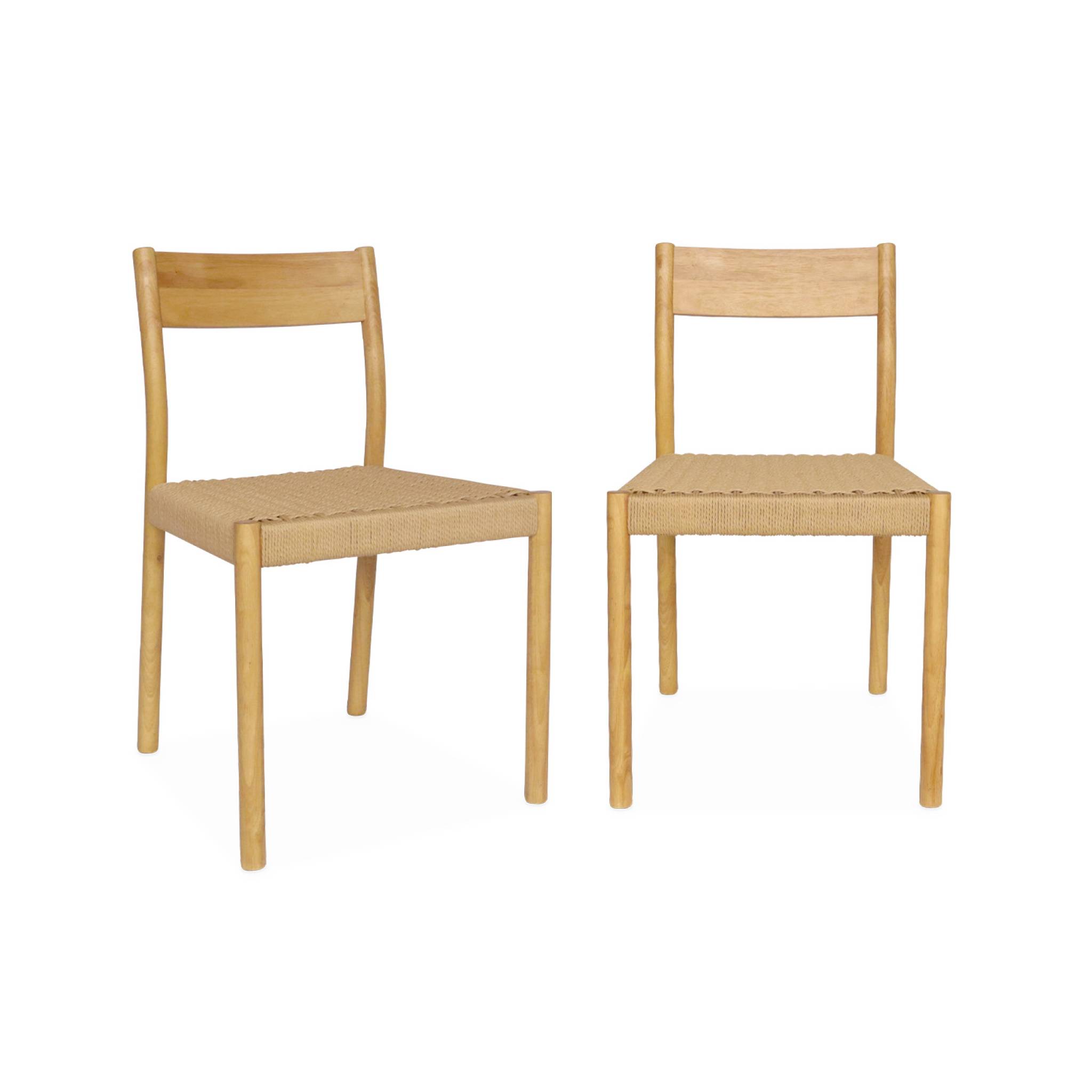 Lot de 2 chaises naturelles en bois et cordage. Ella. L 49.5 x P 53 x H 82cm