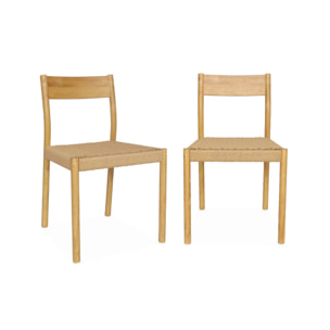 Lot de 2 chaises naturelles en bois et cordage. Ella. L 49.5 x P 53 x H 82cm