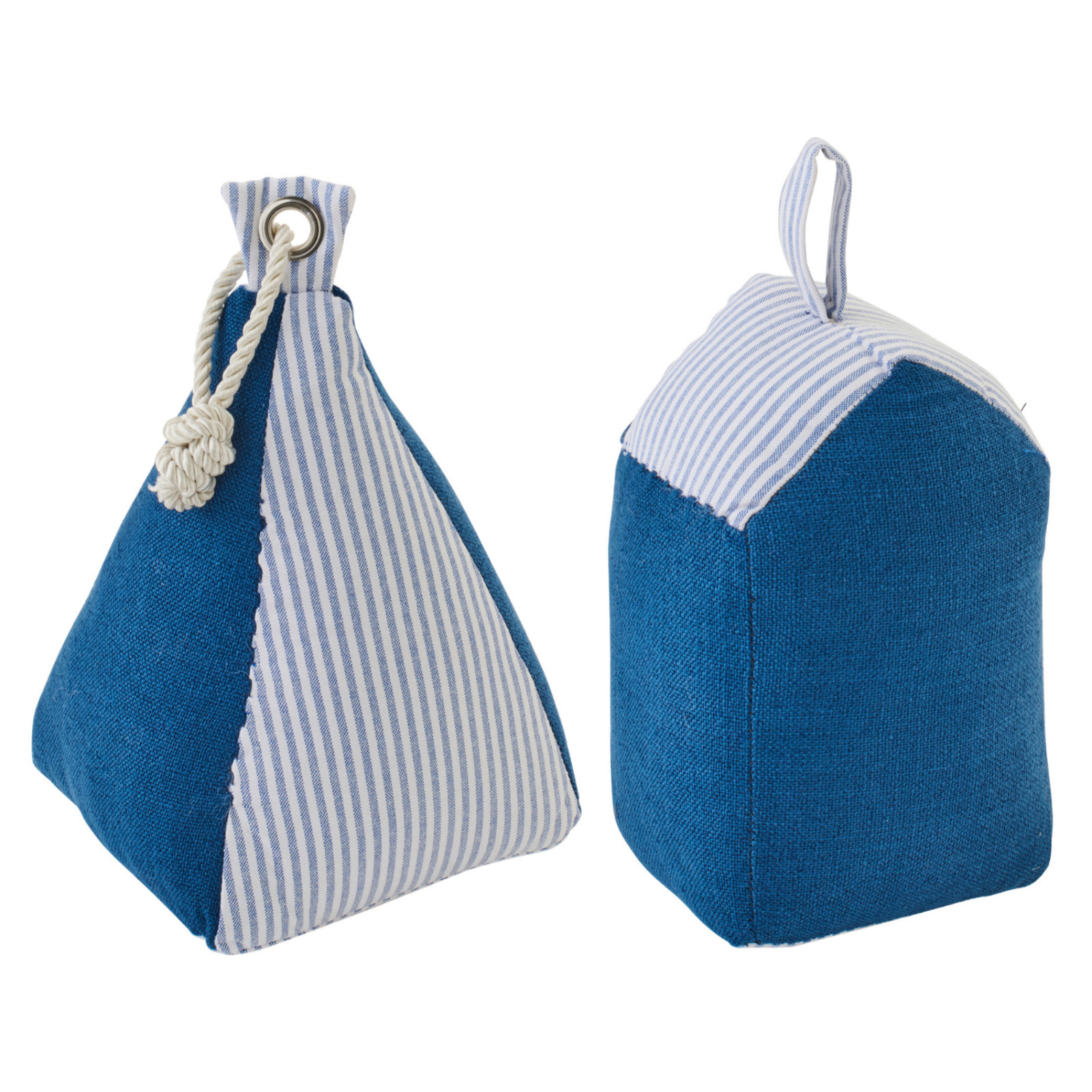 J-Line Cale-porte Maison Bord de Mer + Ancre Ligné - polyester - bleu foncé/blanc - 2 pièces