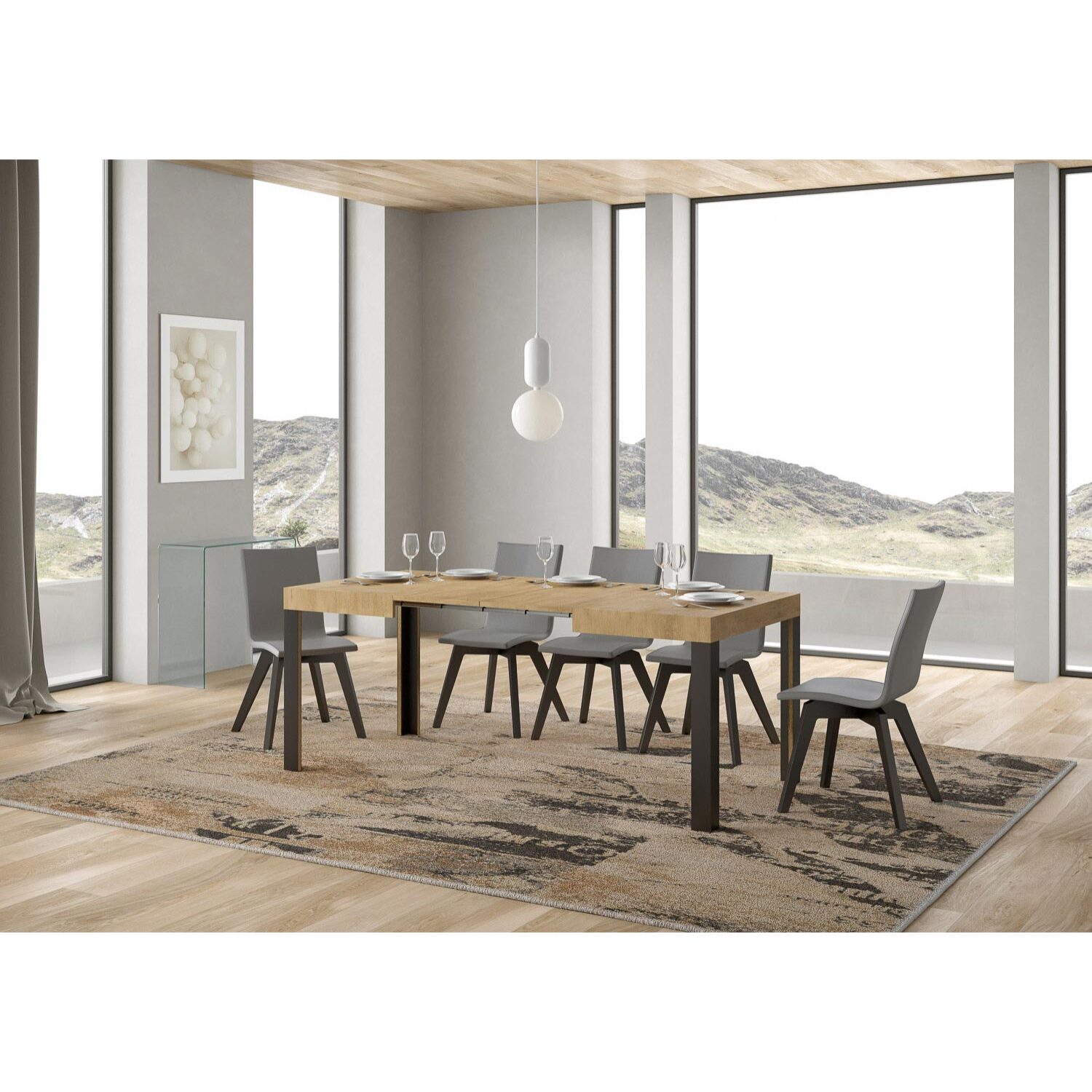 Table extensible 70x110/194 cm Linea Chêne Nature cadre Anthracite