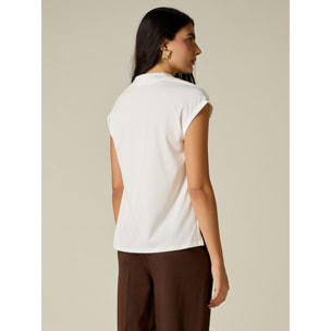 Oltre - T-shirt bimaterica scollo a V - Avorio