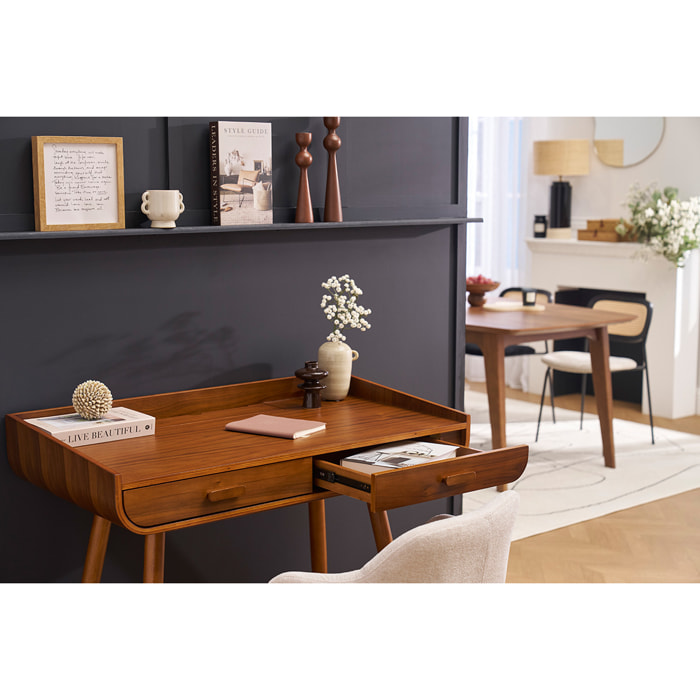 Bureau scandinave bois foncé avec rangements 2 tiroirs L100 cm HALLEN