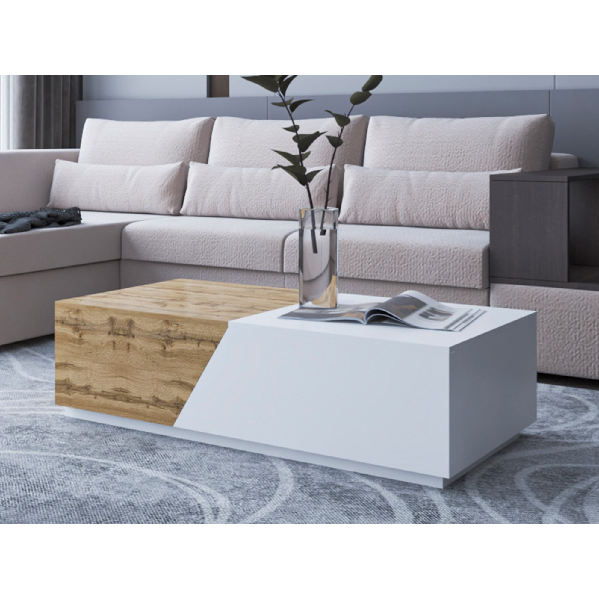 Pitt - table basse - 124 cm - style industriel - Bois / Blanc