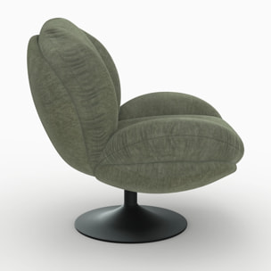 Fauteuil pivotant en tissu effet velours vert kaki - Ricci