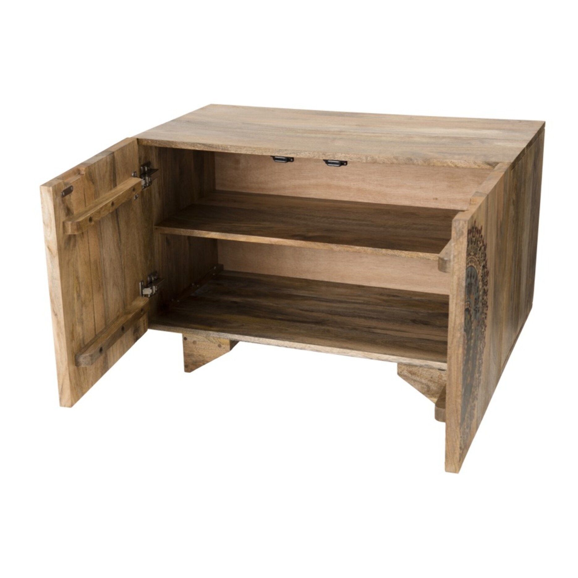 INDRA - Buffet bois Manguier 83x45cm 2 portes 2 étagères Colombo