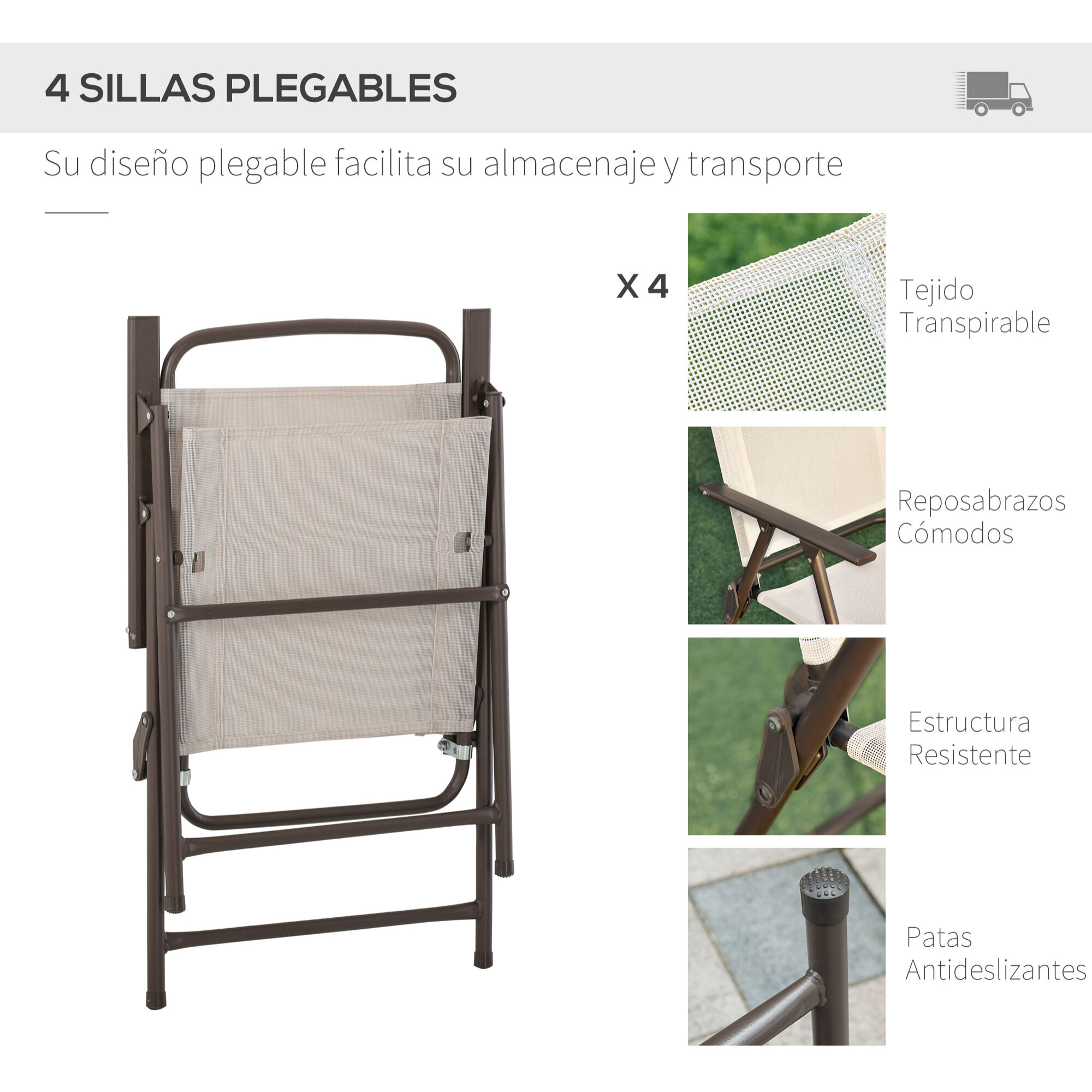 Conjunto de Muebles para Jardín con 4 Sillas 1 Mesa y 1 Parasol Texteline Aluminio y Poliéster Beige