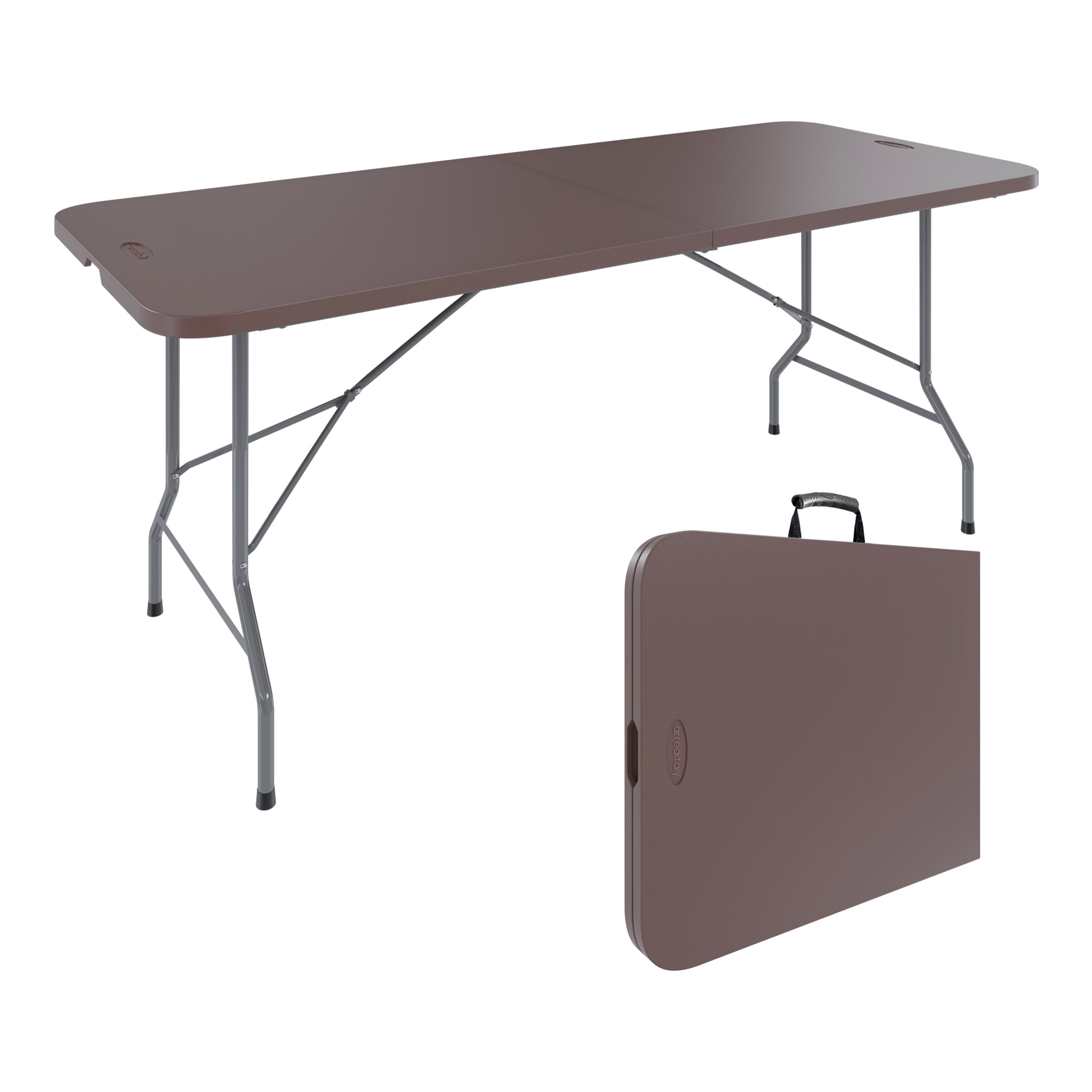 Tavolo Tavolino Pieghevole In Dura Resina Set Birreria Facile Trasporto Con Maniglie Giardino Campeggio Terrazzo Fiere Sagre 180x74x74 cm Marrone