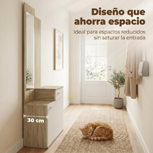 HOMCOM Recibidor de Entrada con Espejo y Zapatero Abatible, Mueble Recibidor de 2 Piezas con Asiento, Cajón, Mesa Pequeña para Pasillo, 61x30x170 cm, Blanco