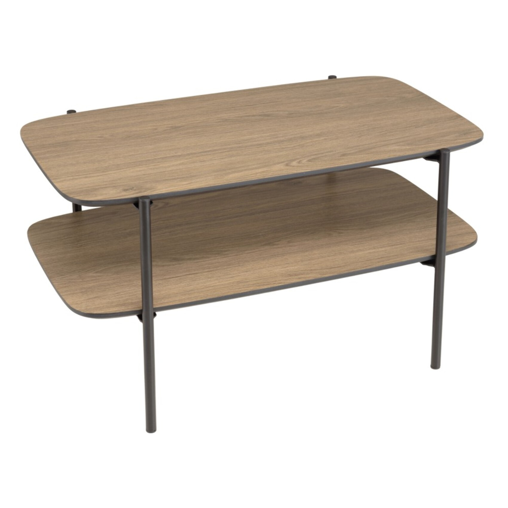 JULIA - Table basse rect. double plateau couleur mocha pieds métal noir