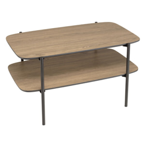 JULIA - Table basse rect. double plateau couleur mocha pieds métal noir