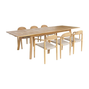 Table de jardin extensible bois d'acacia + 6 assises en résine couleur naturel Palena + Cerina
