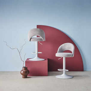 Lot de deux tabourets de bar ajustables métal et tissu gris clair. pied blanc - L 49 x P 49 x H 88.5-110cm - Abby