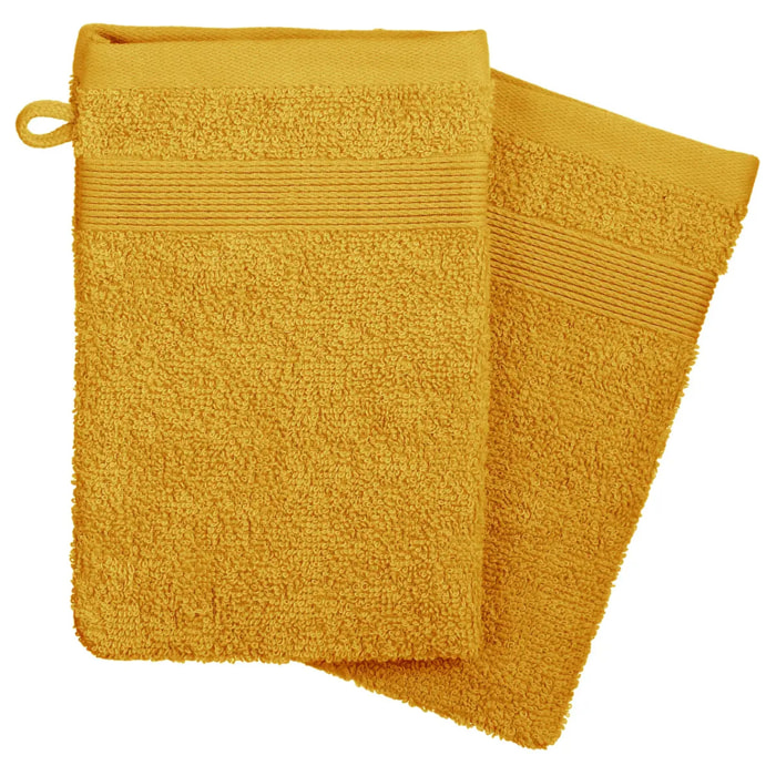 Lot de 2 gants de toilette jaune 15x21cm