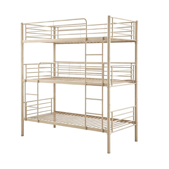 Lit superposé en métal triple "HAVIN" - 90 x 190 cm - Taupe