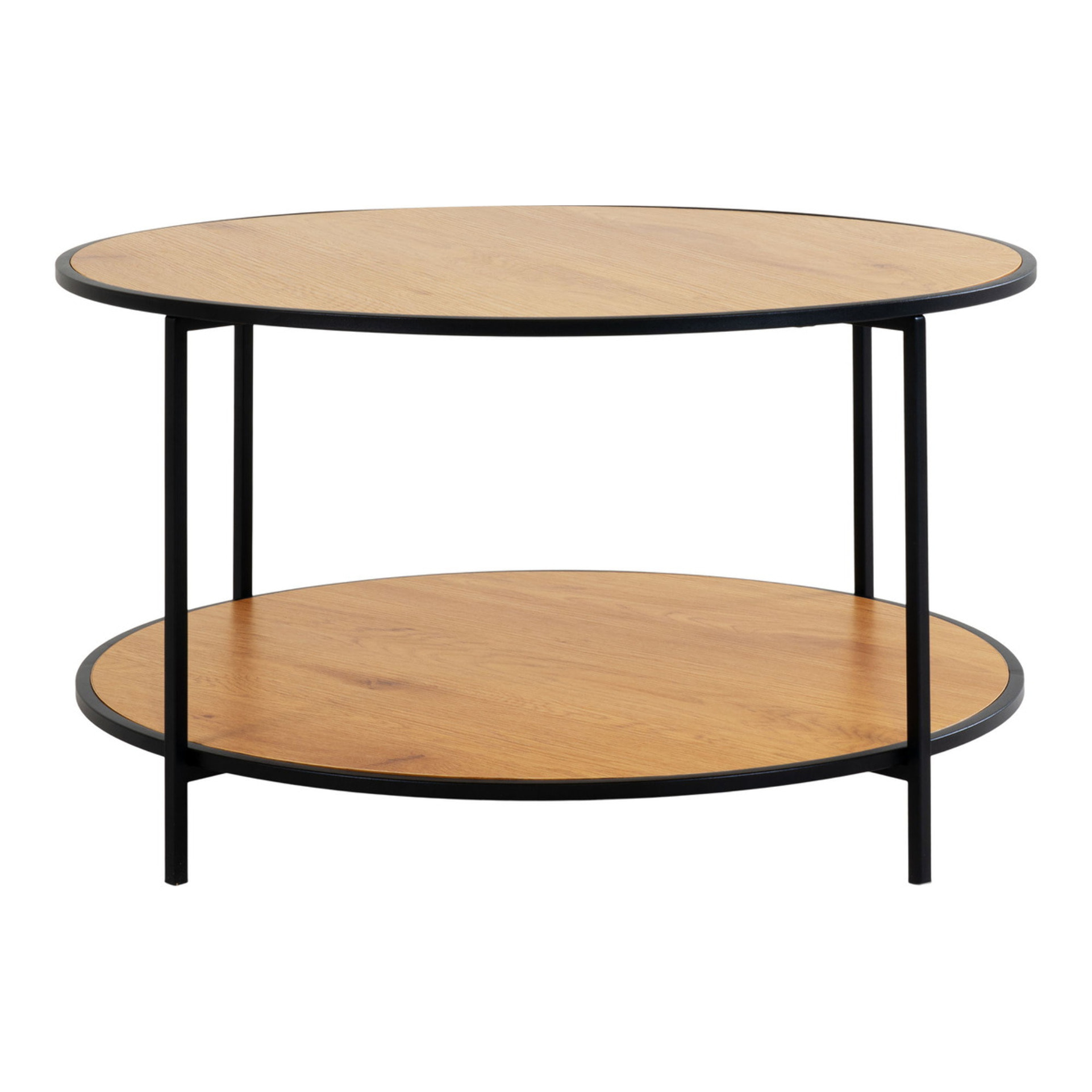 Tavolino da salotto Vita rotondo effetto rovere con struttura in acciaio nero, ø80×45 cm